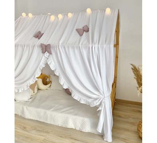 Κάλυμμα κρεβατιού -Canopy Bed White with ruffles 