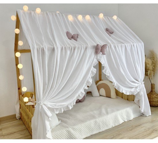 Κάλυμμα κρεβατιού -Canopy Bed White with ruffles 