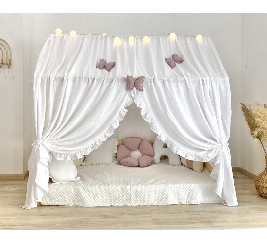 Κάλυμμα κρεβατιού -Canopy Bed White with ruffles 