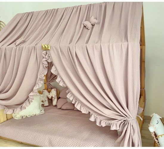 Κάλυμμα κρεβατιού -Canopy Bed Light pink  with ruffles 