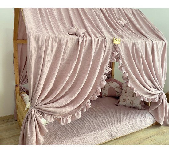 Κάλυμμα κρεβατιού -Canopy Bed Light pink  with ruffles 