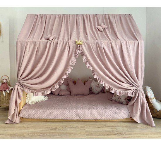 Κάλυμμα κρεβατιού -Canopy Bed Light pink  with ruffles 