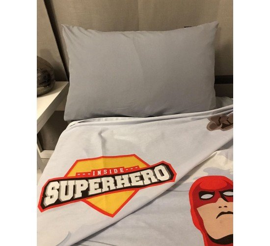 Βαμβακερή Παιδική Παπλωματοθήκη Super Hero 160x240cm Μονή (160x240cm) Γκρι