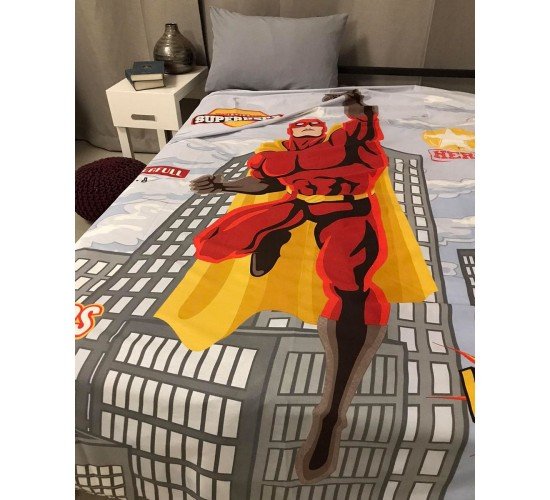 Βαμβακερή Παιδική Παπλωματοθήκη Super Hero 160x240cm Μονή (160x240cm) Γκρι