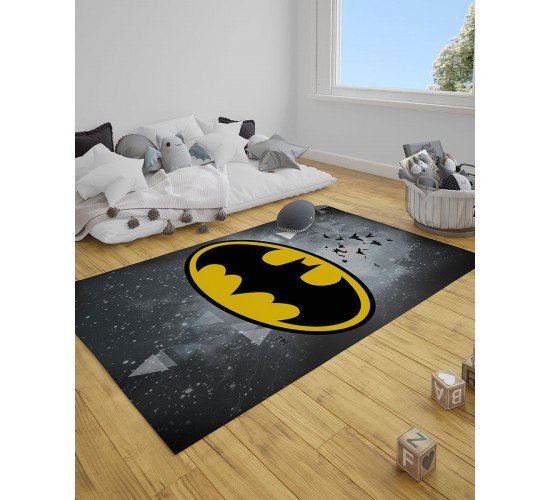 Παιδικό Χαλί Batman Logo Warner Bros σε 2 Διαστάσεις 55x85cm Γκρι