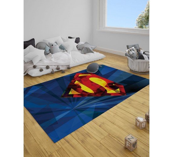 Παιδικό Χαλί Superman Logo Warner Bros σε 2 Διαστάσεις 55x85cm Μπλε