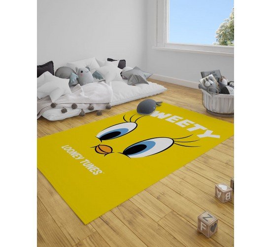 Παιδικό Χαλί Tweety Des.1 Warner Bros σε 2 Διαστάσεις 55x85cm Κίτρινο