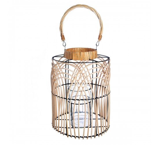 Φανάρι Φυσικό/Μαύρο Rattan/Μέταλλο 33cm