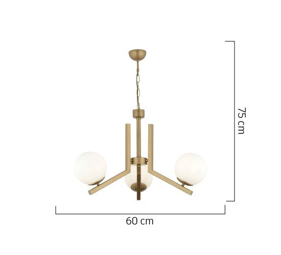Φωτιστικό Κρεμαστό DORADO Τρίφωτο Χρυσό/Λευκό Μέταλλο/Γυαλί 60x75cm
