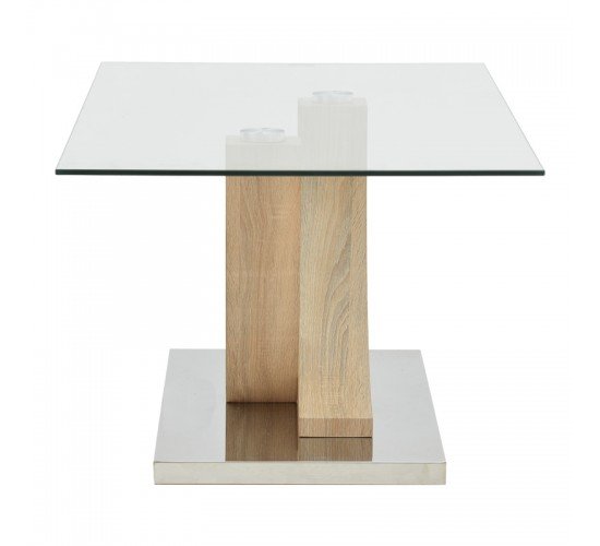 Τραπέζι σαλονιού Kasmora φυσικό ξύλο-γυαλί 110x60x45εκ Υλικό: MDF-TEMPERED GLASS 029-000238