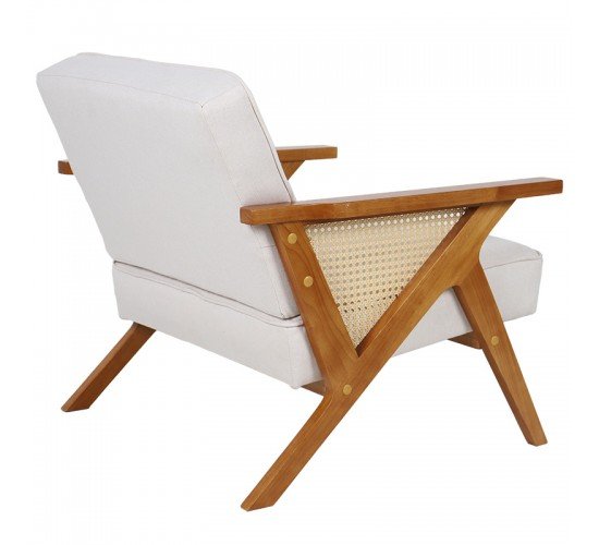 Πολυθρόνα Claudia ύφασμα μπεζ-pe rattan-rubberwood φυσικό Υλικό: FABRIC-RUBBER WOOD-PE RATTAN 046-000019