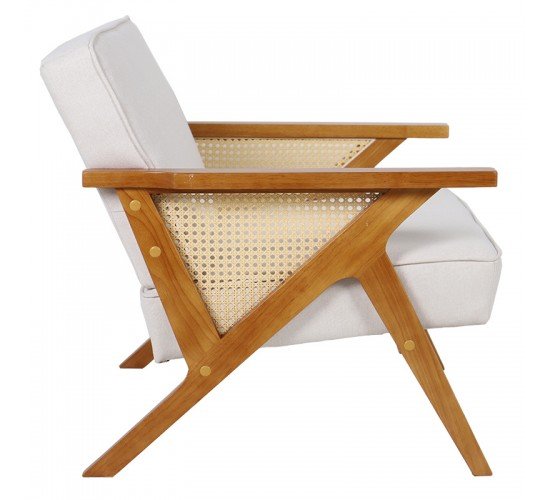 Πολυθρόνα Claudia ύφασμα μπεζ-pe rattan-rubberwood φυσικό Υλικό: FABRIC-RUBBER WOOD-PE RATTAN 046-000019