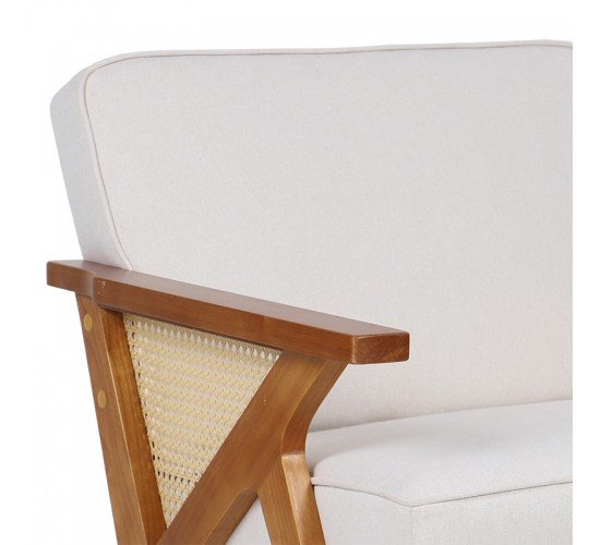 Πολυθρόνα Claudia ύφασμα μπεζ-pe rattan-rubberwood φυσικό Υλικό: FABRIC-RUBBER WOOD-PE RATTAN 046-000019