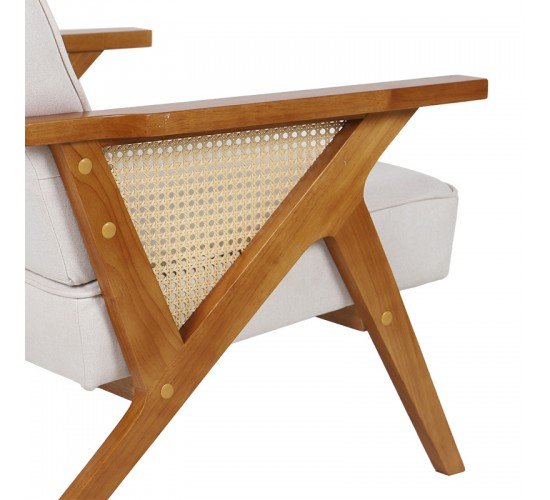 Πολυθρόνα Claudia ύφασμα μπεζ-pe rattan-rubberwood φυσικό Υλικό: FABRIC-RUBBER WOOD-PE RATTAN 046-000019