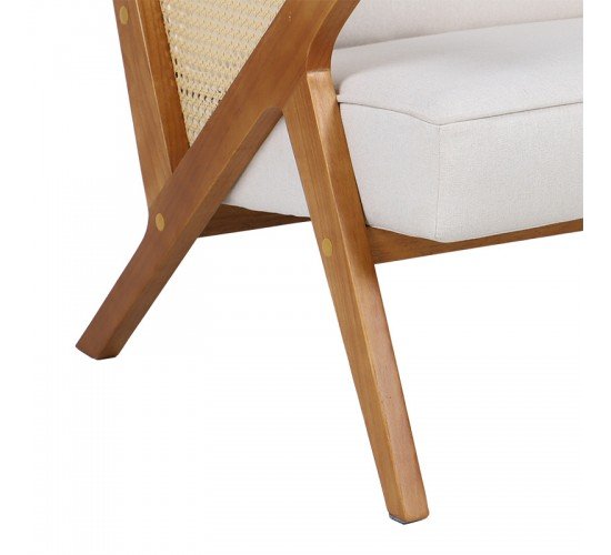 Πολυθρόνα Claudia ύφασμα μπεζ-pe rattan-rubberwood φυσικό Υλικό: FABRIC-RUBBER WOOD-PE RATTAN 046-000019