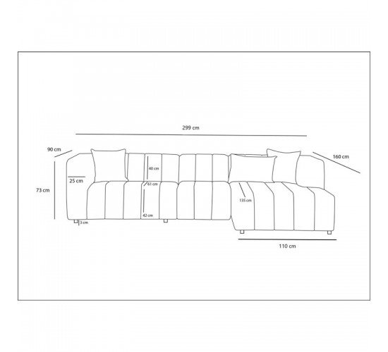Γωνιακός καναπές Beyza αριστερή γωνία κρεμ ύφασμα 299x160x73εκ Υλικό: Fabric: 100%  POLYESTER (Chenille Textured Fabric) / Frame: Beech wood / PP Legs / DNS Foam for seat and back 071-001548