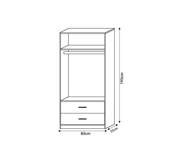 Ντουλάπα ρούχων Edritte δίφυλλη με συρτάρια ανοιχτό καρυδί μελαμίνη 80x52x195εκ Υλικό: MELAMINE-IRON 072-000096