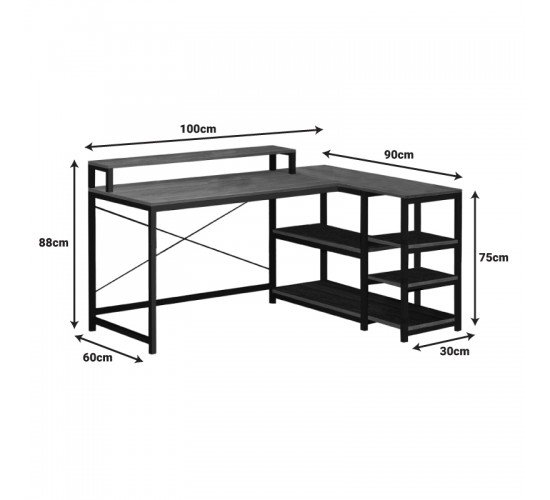 Γραφείο γωνιακό Tebul MDF-metal σε oak απόχρωση 100x60x88εκ Υλικό: MDF 15mm WITH MELAMINE - IRON TUBE20x20mm 072-000123