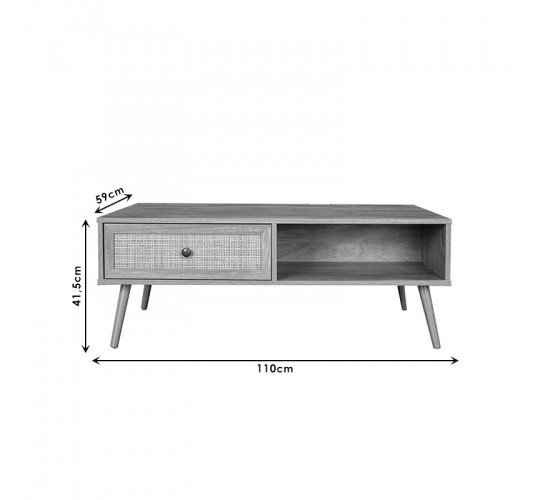 Τραπέζι σαλονιού Oslo sonoma 110x59x41,5εκ Υλικό: CLIPBOARD WITH PAPER WOOD - PP RATTAN 086-000005