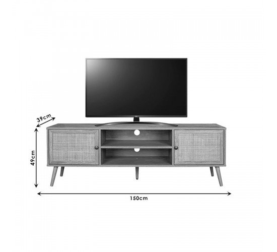 Έπιπλο τηλεόρασης Oslo sonoma 150x39x49εκ Υλικό: CLIPBOARD WITH 3D PAPER WOOD 15-12MM - METAL-PP RATTAN 086-000012