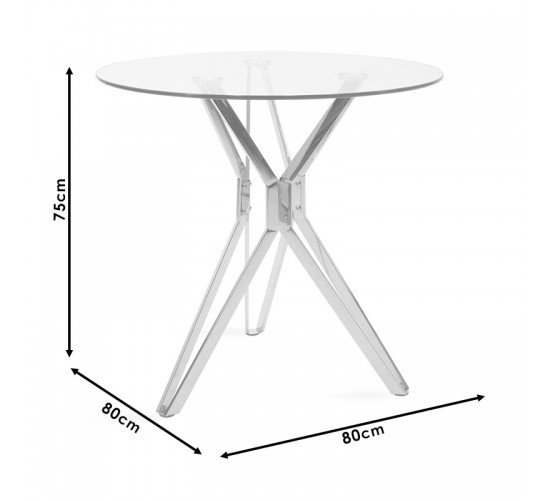 Τραπέζι Aryan στρογγυλό γυάλινο-πόδι inox Φ80x75εκ Υλικό: GLASS - METAL (25x10mm. thickness 1.5mm) 101-000021