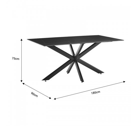 Τραπέζι Bethan sintered stone γκρι cement-μαύρο 180x90x75εκ Υλικό: METAL  20x60 12mm 101-000084