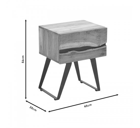 Κομοδίνο Imena μασίφ ξύλο 4εκ καρυδί-μαύρο 45x35x56εκ Υλικό: SOLID WOOD - METAL 113-000019