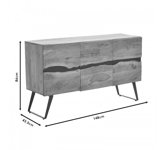 Μπουφές Imena μασίφ ξύλο 4εκ φυσικό-μαύρο 148x43.5x86εκ Υλικό: SOLID WOOD - METAL 113-000021