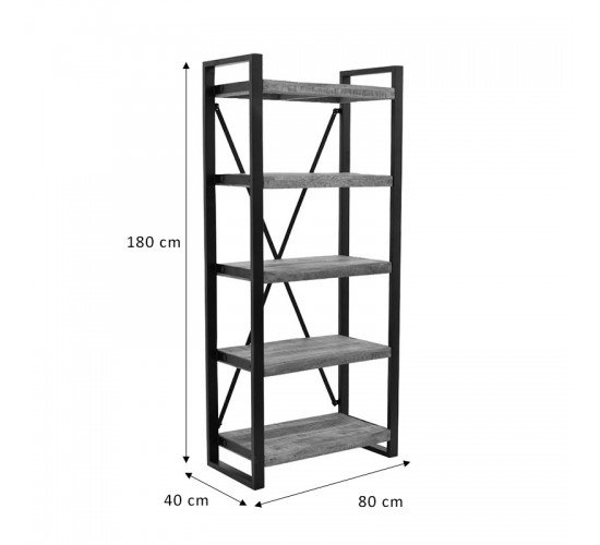 Βιβλιοθήκη Miles μασίφ ξύλο mango καρυδί-μαύρο 80x40x180εκ Υλικό: MANGO WOOD - METAL 113-000030