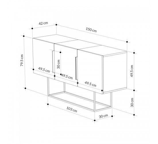 Μπουφές Estella φυσικό-καρυδί 150x42x79.5εκ Υλικό: CHIPBOARD WITH MELAMINE COATING 18mm - METAL 119-001110