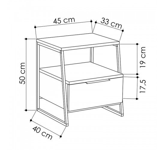 Κομοδίνο Johana μαύρο-oak 45x40x50εκ Υλικό: CHIPBOARD WITH MELAMINE COATING 18mm - METAL 119-001163