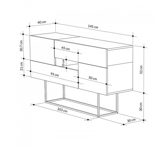 Μπουφές Roberta μόκα-λευκό μαρμάρου 145x40x82εκ Υλικό: CHIPBOARD WITH MELAMINE COATING 18mm - METAL 119-001169