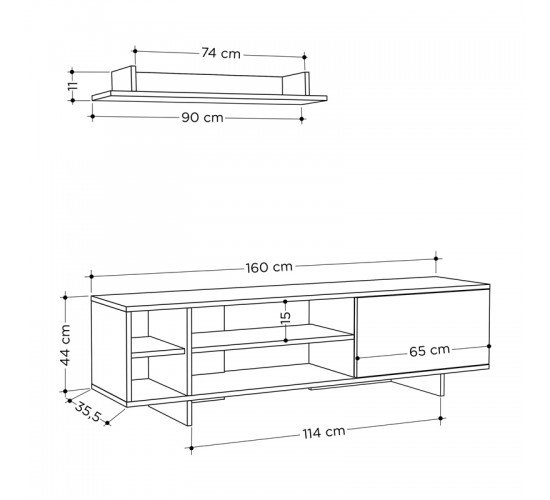 Σύνθετο σαλονιού Saloon σε λευκή-oak απόχρωση 160x35.5x44εκ Υλικό: CHIPBOARD WITH MELAMINE COATING 119-001227