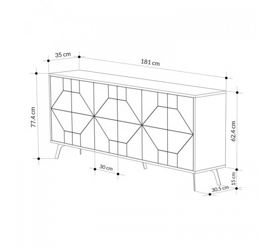 Μπουφές Bufel σε φυσική απόχρωση 181x35x77.4εκ Υλικό: CHIPBOARD WITH MELAMINE COATING-METAL LEGS 119-001229