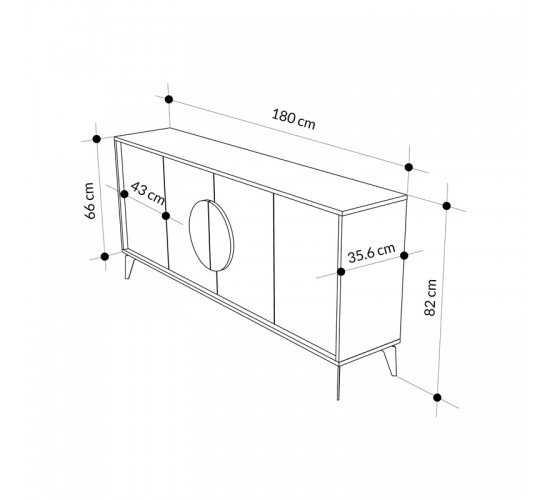 Μπουφές Gora σε απόχρωση ανοιχτό καρυδί 180x35.6x82εκ Υλικό: CHIPBOARD WITH MELAMINE COATING-METAL LEGS 119-001232