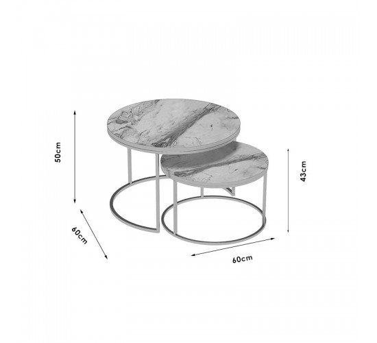 Τραπέζια σαλονιού October σετ 2τεμ λευκό μαύρο μάρμαρου-χρυσό Υλικό: CHIPBOARD WITH MELAMINE COATING - METAL 120-000347