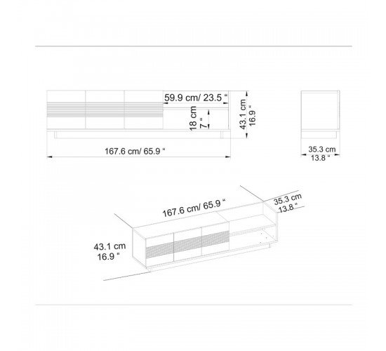 Έπιπλο τηλεόρασης Yubo λευκό-φυσικό 167,6x35x43εκ Υλικό: CHIPBOARD WITH MELAMINE 120-000359