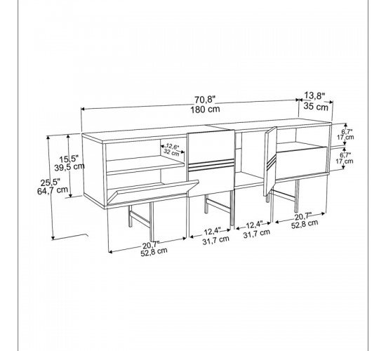 Μπουφές Kevan καρυδί-μαύρο πόδι 180x35x65εκ Υλικό: CLIPBOARD WITH MELAMINE - METAL 120-000380