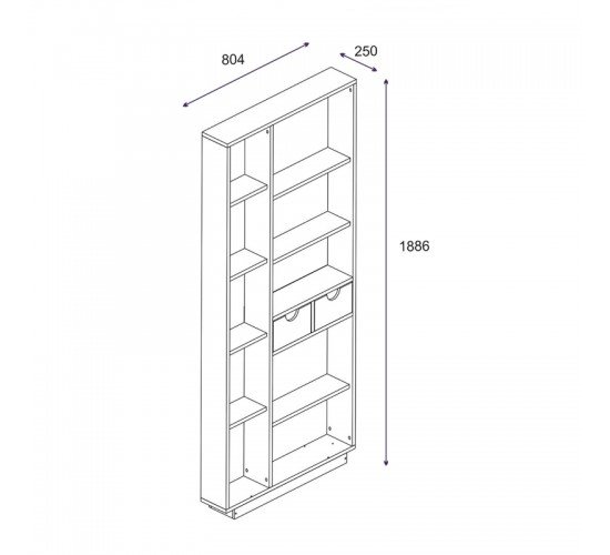 Βιβλιοθήκη με συρτάρια Dakin σε oak απόχρωση 80x25x190εκ Υλικό: CLIPBOARD WITH MELAMINE 120-000484