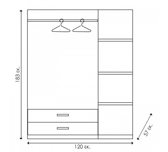 Ντουλάπα ρούχων τρίφυλλη OLYMPUS χρώμα wenge 120x57x183εκ Υλικό: CLIPBOARD 16mm & 2.5cm- 3D PAPER WOOD 123-000045