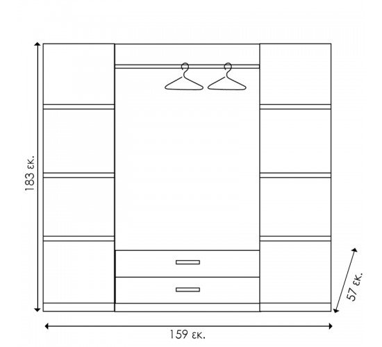 Ντουλάπα ρούχων τετράφυλλη OLYMPUS χρώμα wenge 159x57x183εκ Υλικό: CLIPBOARD 16mm & 2.5cm- 3D PAPER WOOD 123-000046