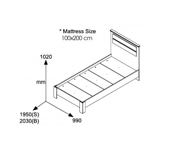 Κρεβάτι μονό OLYMPUS σε χρώμα wenge 100x200εκ Υλικό: CLIPBOARD 16mm & 18mm- 3D PAPER WOOD 123-000049