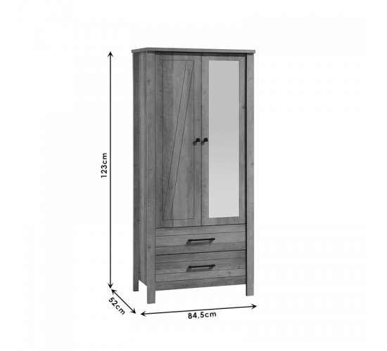 Ντουλάπα ρούχων Tara δίφυλλη καθρέπτης rustic oak 84.5x52x193εκ Υλικό: MDF & CLIPBOARD 16mm & 50mm WITH PAPER WOOD 123-000170