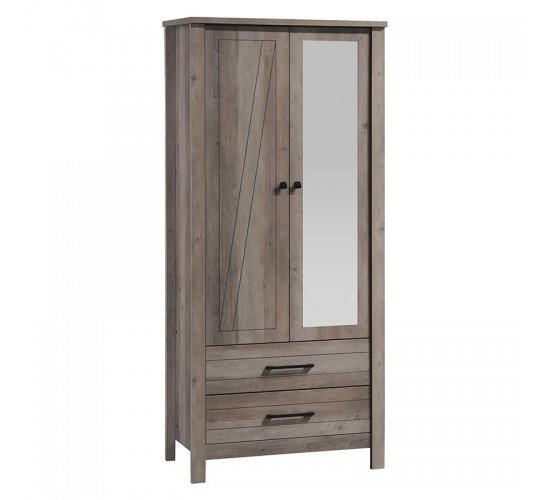 Ντουλάπα ρούχων Tara δίφυλλη καθρέπτης rustic oak 84.5x52x193εκ Υλικό: MDF & CLIPBOARD 16mm & 50mm WITH PAPER WOOD 123-000170