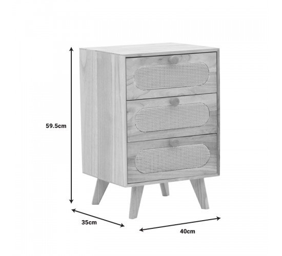 Κομοδίνο Finian ξύλο σε φυσική απόχρωση 40x35x59.5εκ Υλικό: paulownia pine wood drawer with rattan 135-000014