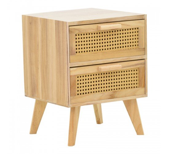 Κομοδίνο Othello ξύλο σε φυσική απόχρωση 40x34.5x49εκ Υλικό: paulownia pine wood drawer with rattan 135-000017