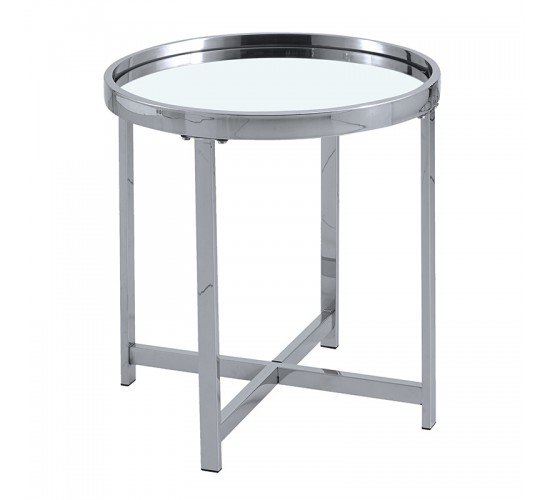 Βοηθητικό τραπέζι σαλονιού Tristan μέταλλο ασημί-γυαλί Φ55x55εκ Υλικό: STAINLESS STEEL 138-000019
