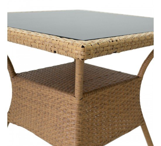 Τραπέζι Laura μέταλλο-pe rattan φυσικό 80x80x75εκ Υλικό: METAL-GLASS- PE RATTAN 140-000035