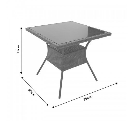 Τραπέζι Laura μέταλλο-pe rattan φυσικό 80x80x75εκ Υλικό: METAL-GLASS- PE RATTAN 140-000035