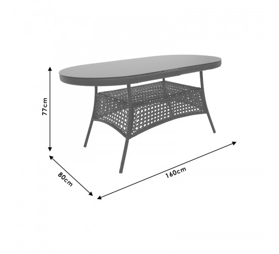 Τραπέζι κήπου Cellin μέταλλο-pe rattan καφέ 160x80x77εκ Υλικό: METAL - GLASS - PE RATTAN 140-000037